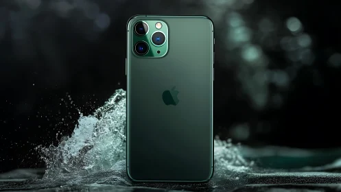 iPhone 11 Pro Max in Midnight Green with Water Splash