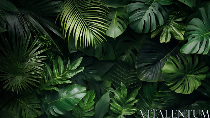 Lush jungle leaves in a calm, layered green embrace.
