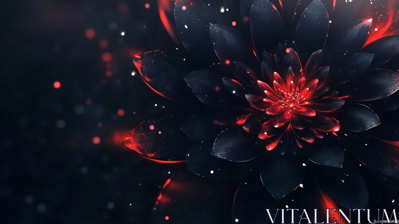 Digital render shows dark flower with glowing red core