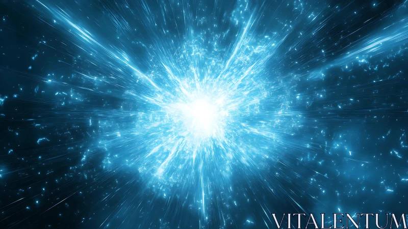 Radial cosmic energy burst with luminous particle dispersion.