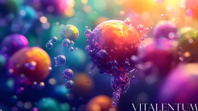 Vibrant Abstract Spheres in Colorful Bokeh Digital Art Style.