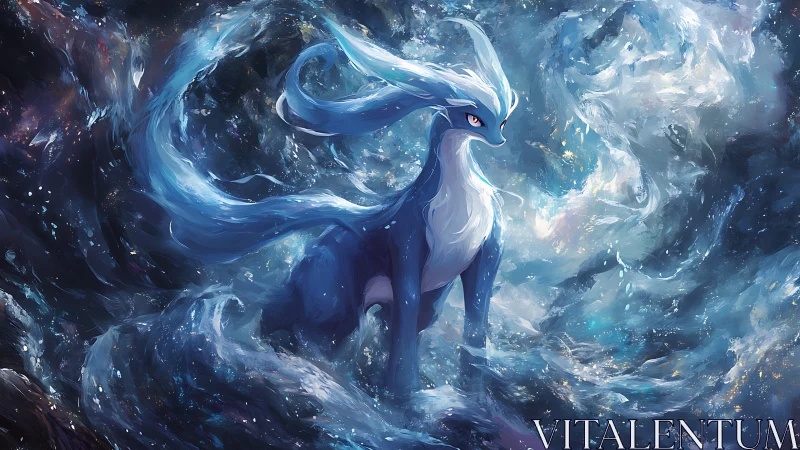 Celestial blue creature commanding swirling cosmic waves.