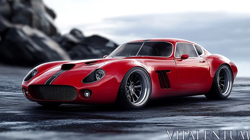 Red classic sports coupe rendered with high-gloss realism.