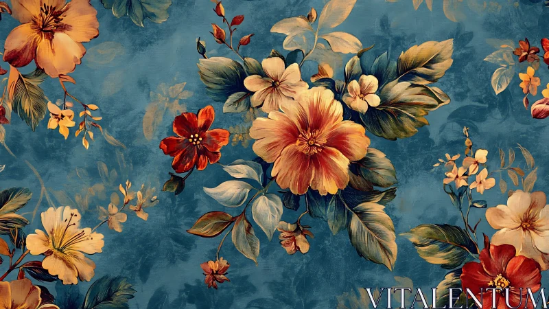 Vintage Floral Garden Dance on Teal Canvas