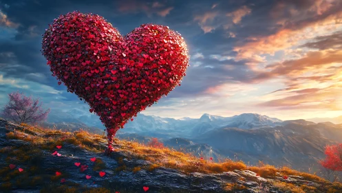 Giant Heart Mountain Landscape at Sunset.