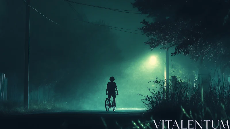 A Solitary Rider Journeys Through Enchanted Nighttime Streets