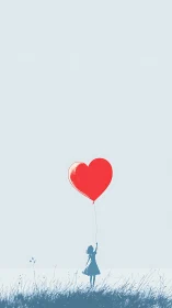 Girl Holding Heart-Shaped Balloon in Field.
