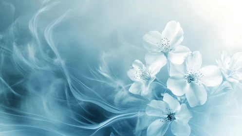 Ethereal Petals Dance Through Luminous Teal Whispers
