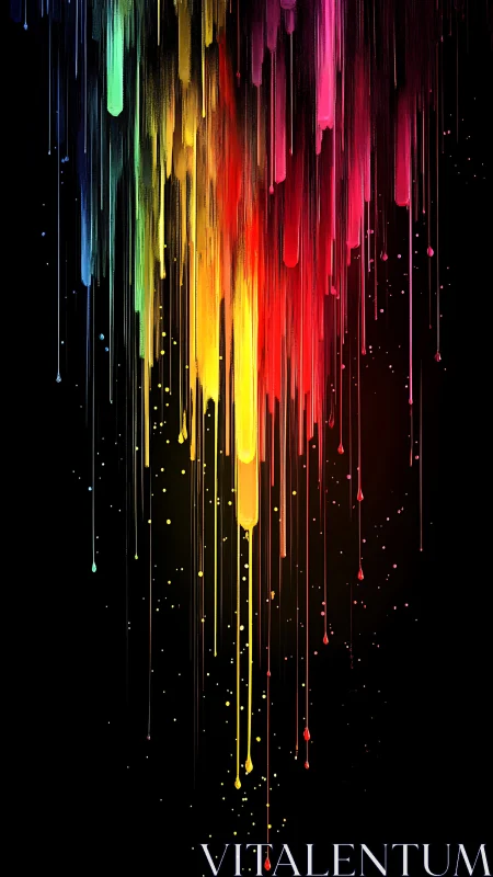 Rainbow paint rivers drifting through a midnight sky.