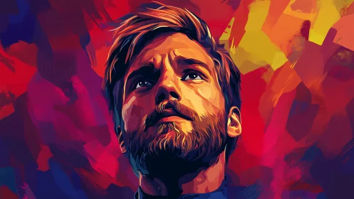 Vivid male portrait glows within bold abstract color field.