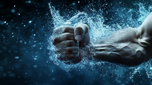 Water-splitting power punch frozen in electric blue motion.