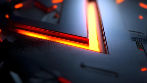 Futuristic glowing geometric shape with neon orange highlights.