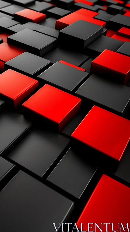 Red and black 3D cubes create a bold geometric landscape