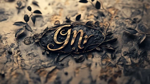 Metallic Gnr monogram rests on textured stone surface