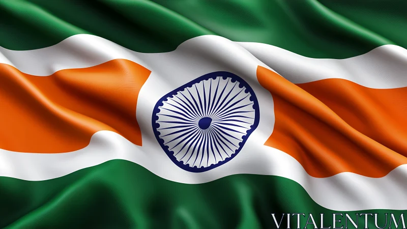 Tricolour flag with central wheel rendered as fabric surface