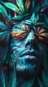 Chromatic cannabis visage with reflective spectral optics.