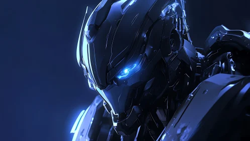 Luminescent combat automaton rendered in high-fidelity detail.