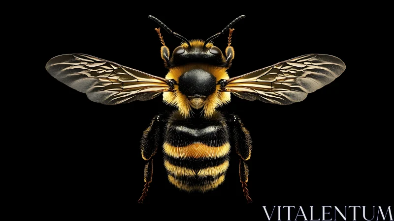 Golden honeybee spreads delicate wings in vivid detail