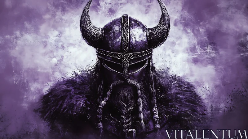 Chromatic war helm portrait with braided Viking silhouette.
