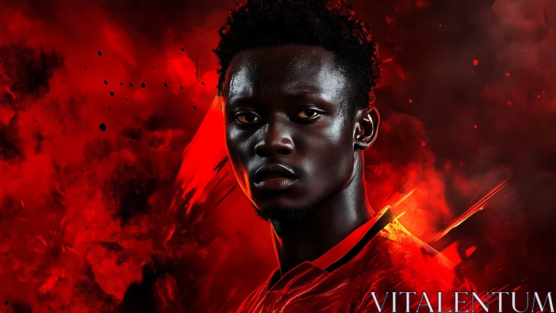 Portrait of male subject in red abstract digital surround.