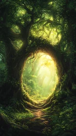 Luminous Forest Passage Beckoning with Warmth.