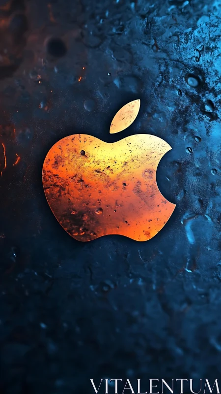 Luminous Apple Icon Against Textured Digital Landscape.