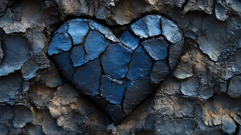 A Heart of Blue Shines Through Weathered Stone