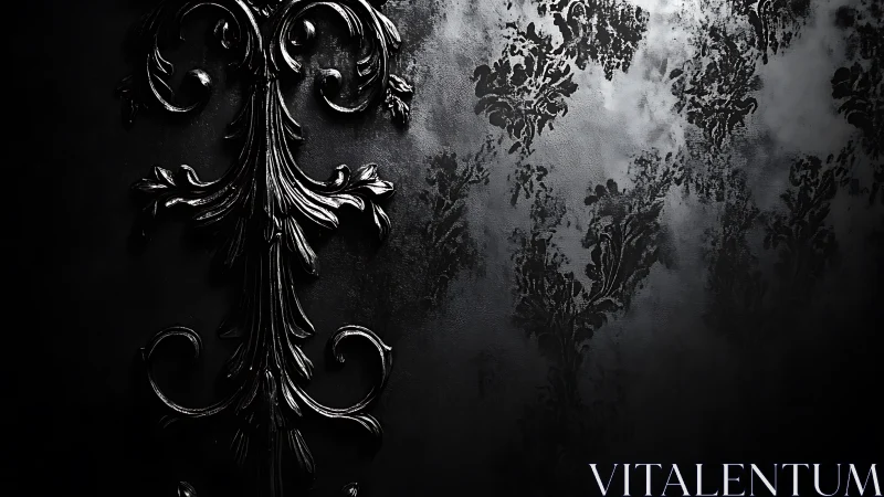 Nocturne baroque scrollwork in shadow-soaked black relief.