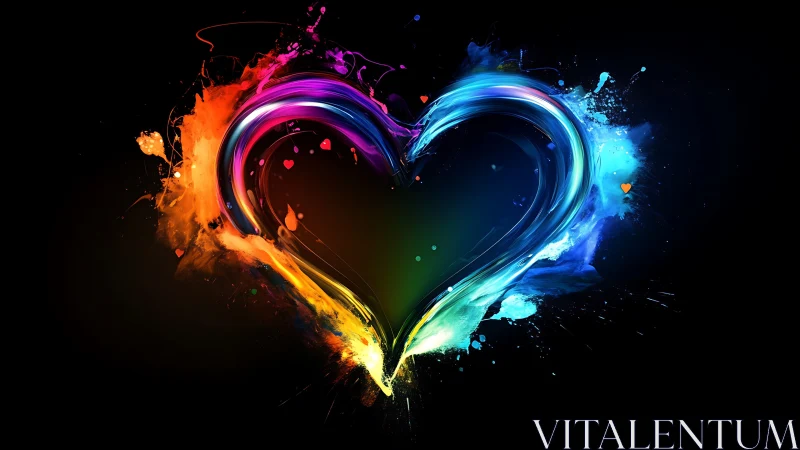 Gradient Fluid Heart Vector with Neon Splatter Effects.