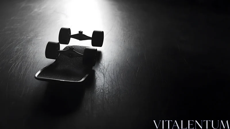 Minimalist fingerboard on scratched surface in hard light.