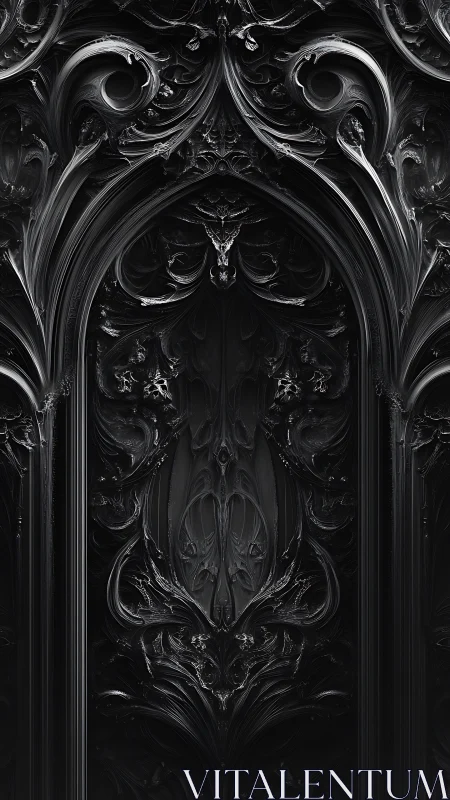 Dark baroque gothic arch with ornate swirling carvings