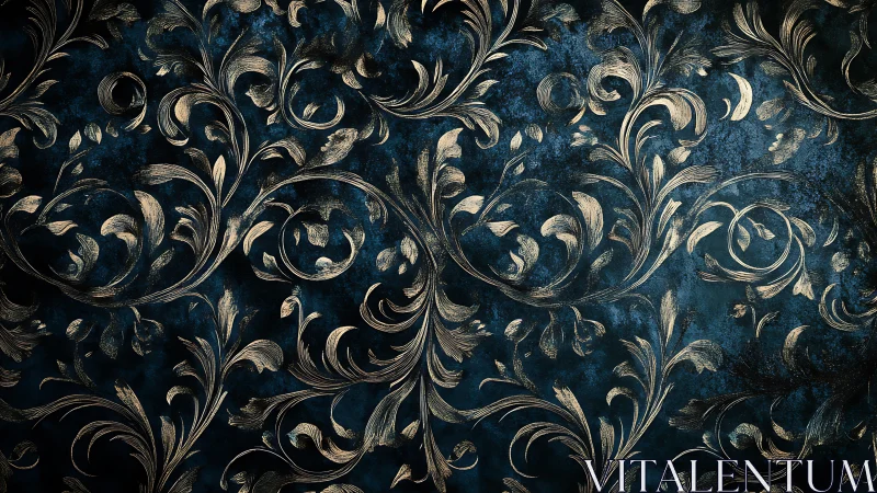 Ornamental gold floral scrollwork on dark textured ground.