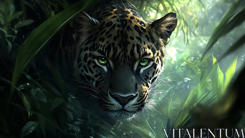 Emerald-Eyed Sentinel: Leopard in Verdant Shadows.