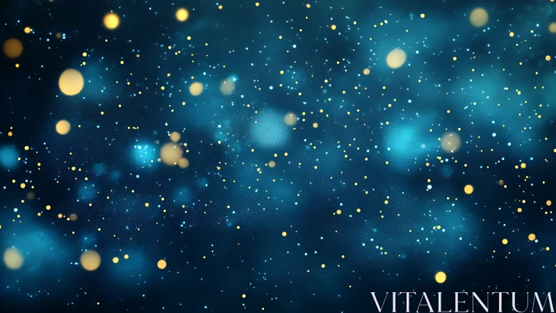 Bokeh particle field simulates luminous dust in deep blue space