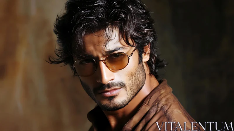 Stylish man with sunglasses poses against warm backdrop