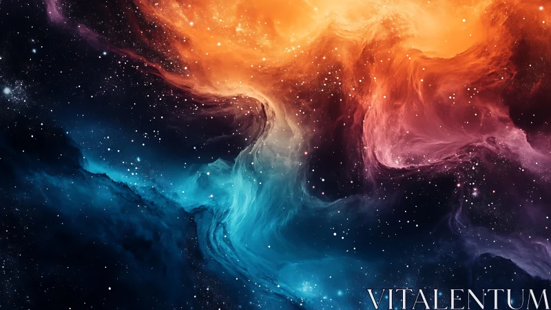 Stellar nebula currents in vivid dual-color cosmic swirl.