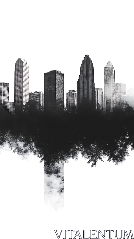 Skyline mirrored in inked clouds, a two-world metropolis.