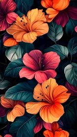 Chromatic Bloom: Luminous Flowers Dance Across Midnight Canvas.