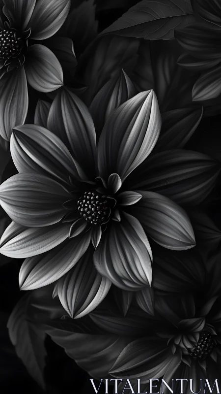 Elegant Dahlias in Soft Grayscale Shadows.
