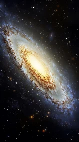 Spiral galaxy rendered in high-contrast photorealistic deep space