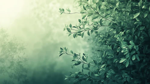 Lush green foliage in soft dreamy light, digital illustration.