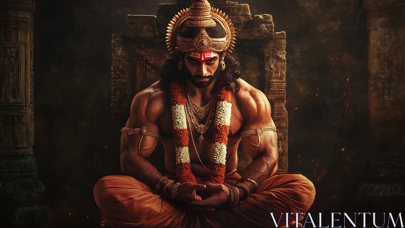 Warrior monk in ember-lit temple, muscles wrapped in mantra.