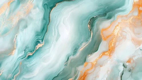 Fluid teal and copper marble abstraction in digital painting style.