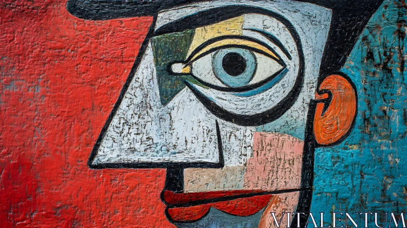 Abstract Cubist Portrait with Bold Colors and Textured Brushwork.