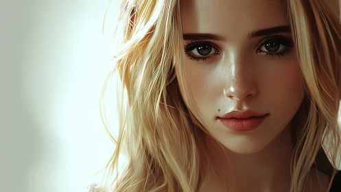 Digital painting portrait with soft bokeh edge lighting focus.