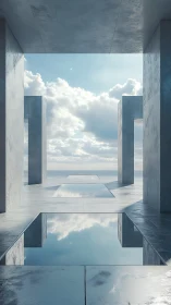 Concrete Structure with Rectangular Opening and Reflective Water Surface