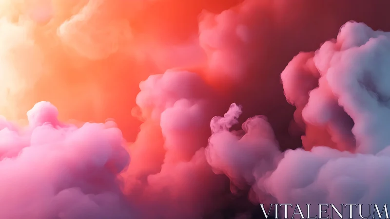Vibrant digital clouds in pink, red and orange haze.