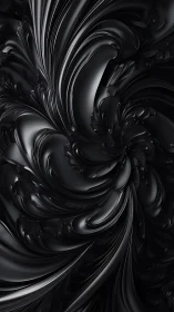 Black liquid swirl abstract with glossy sculpted folds.