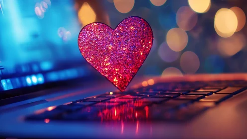 Glitter-Textured Heart Shape Rendered on Keyboard With Bokeh Lighting