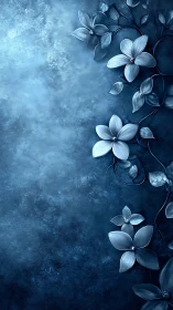 Ethereal Blue Flowers Against Textured Dark Canvas.
